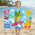 Weiches, saugfähiges Mikrofaser-Strandtuch für Kinder mit buntem Cartoon-Surffrosch-Design - 80*130cm / Blauer Frosch-Stil (STJ202609)