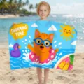 Farbenfrohes, schnelltrocknendes Mikrofaser-Strandtuch mit niedlichem Comic-Katzenmotiv - 80*130cm / Blauer Katzen-Stil (STJ202611)