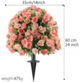 Artificial pink rose flower ball stake for outdoor garden decoration 60cm height - Pink