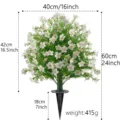 Artificial Milan baby's breath garden stake with white flowers, outdoor green plant. - Artificial Milan Flower Stake Tree / 1 Piece Pack / White