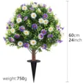 Outdoor 60cm artificial boxwood stake tree with purple and white daisies for garden decor - Daisy Ground Stake Tree / Purple White