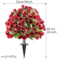 Vibrant red artificial rose flower ball with ground stake for garden, 60cm height - Rose Red