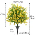 Artificial yellow milan flower bush with black ground stake, 60cm height for garden decor - Artificial Milan Flower Stake Tree / 1 Piece Pack / Yellow