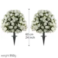 Set of 2 artificial white rose garden stakes, 60cm tall decorative outdoor flower balls. - 2 Pieces/Pack / White (Set of 2)
