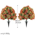 Set of 2 artificial rose bush ground spikes for outdoor garden decor, 60cm height, 950g. - 2 Pieces/Pack / Sunset Red (Set of 2)