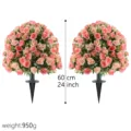 Set of two artificial rose flower bouquets with black ground stakes for garden decor - 2 Pieces/Pack / Pink (Set of 2)