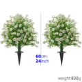Outdoor 24 inch artificial white flower garden stake decoration plant 830g weight - Artificial Milan Flower Stake Tree / 2 Pieces/Pack / White