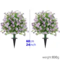 Artificial purple Milan flower plants with ground stakes, 60cm outdoor decoration - Artificial Milan Flower Stake Tree / 2 Pieces/Pack / Purple