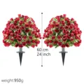 Outdoor artificial red rose garden stake, 60cm height with ground spike support - 2 Pieces/Pack / Fuchsia (Set of 2)