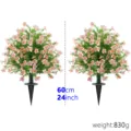 Pair of realistic artificial garden stake plants with pink flowers 60cm 24inch tall - Artificial Milan Flower Stake Tree / 2 Pieces/Pack / Pink