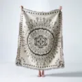 Large bohemian mandala woven blanket with decorative fringes for camping and sofa - 130x160cm / Mandala Jacquard (XT07-11)