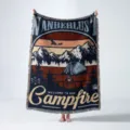 Detailed macro view of bohemian woven camping blanket with mountain and tent design - Outdoor Camping Illustration Style (XT2022-18) / 130x160cm / Navy Blue