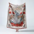 Detail view of woven bohemian blanket featuring mystical butterfly and floral mushroom motifs - Bohemian Butterfly Moth Style (XT2022-28)