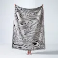 Détail de la couverture de camping bohème avec motifs de vagues noirs et blancs - 130x160cm / Texture Abstraite Noire et Blanche (XT07-6)