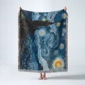 Woven throw blanket featuring Van Gogh's Starry Night painting with fringe detail - Van Gogh Starry Night (XT2023-7) / 130x160cm
