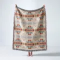 Detailed view of Bohemian Indian pattern woven throw blanket with decorative fringed edges - Bohemian Ethnic Totem (XT2023-9) / 130x160cm
