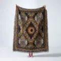 Detail of bohemian woven outdoor picnic blanket with intricate sun moon pattern - Sun Moon Totem (XT2023-2) / 130x160cm