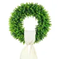 Üppiger künstlicher Eukalyptus-Grünkranz mit weißem Band für die Haustürdekoration. - Faltbarer Stil Mit Seidenband / 60 cm / Grün Zweifarbig