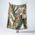 Large bohemian woven blanket featuring tropical leaf patterns and stylish fringe details - 130x160cm / Style XT2022-9