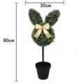 80cm artificial rabbit topiary tree in black pot decorated with gold ribbon bow - Rabbit Potted Style-E (80cm)