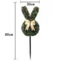 Decorative 80cm artificial boxwood rabbit topiary garden stake with champagne bow - Rabbit Stake Style-I (80cm)