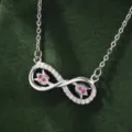 Korean style minimalist infinity symbol necklace with sparkling zirconia and pink stones. - X5881-2 Style