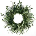 Macro view of realistic artificial olive wreath with lush green leaves and dark fruits - Artificial Olive Wreath / 45cm