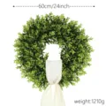 60cm Buxus Eucalyptus kunstmatige krans met elegante crème strik voor de voordeur decoratie - 60CM (Zijden Sjaal Stijl)