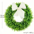 Ghirlanda di eucalipto artificiale da 50 cm con grande fiocco color crema per porta - 50cm / Stile Fiocco (Anello Pieghevole Eucalyptus) / Verde