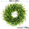50cm artificial lavender boxwood wreath with pink flower accents for home decor - Lavender Boxwood Wreath / Pink