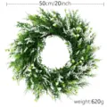 Lush 50cm artificial green foliage wreath with white flowers for indoor door decor - Basic Style / White