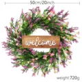 Decorative lavender wreath with wooden welcome sign for door hanging, 20 inch diameter - With Lettering Sign / Pink