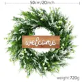 50cm Artificial white flower greenery wreath with rustic wooden welcome sign for front door - With Lettering Sign / White