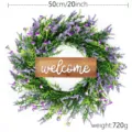 Artificial lavender wreath with wooden welcome sign, 20 inch spring door decoration - With Lettering Sign / Purple