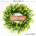 Decorative spring floral wreath with yellow flowers and a wooden welcome sign, 20 inches - With Lettering Sign / Yellow