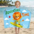 Detailansicht eines Mikrofaser-Strandtuches für Kinder mit surfendem Löwen - 80*130cm / Blauer Löwen-Stil (STJ202608)