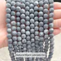 Detailed view of matte natural black flash stone round beads for DIY jewelry making - 8mm / 47 Pieces/Strand / Matte Natural Black Labradorite