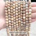 Macro detail view of matte natural landscape stone beads for DIY jewelry making - 8mm / 47 Pieces/Strand / Matte Natural Landscape Stone