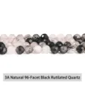 Cuentas de cuarzo rutilado negro natural grado 3A con 96 facetas para hacer joyas - 96 Cuentas Redondas Facetadas / 6mm (aprox. 60 piezas) / Cuarzo rutilado negro natural de 96 facetas de grado 3A