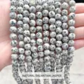 Macro view of frosted natural Dalmatian Jasper round beads for DIY jewelry making accessories - 8mm / 47 Pieces/Strand / Natural Matte Spotted Stone