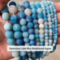 Optimized lake blue weathered agate beads with crackle texture for DIY - 6mm (Approx 60 Pcs) / Lake Blue