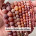 Red weathered agate beads with crackle texture for DIY jewelry making accessories - 6mm (Approx 60 Pcs) / Red