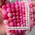 Rose red weathered agate loose beads with cracked texture for DIY jewelry making - 6mm (Approx 60 Pcs) / Rose Red