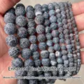 Round matte black weathered agate beads with cracked texture for DIY jewelry projects - 6mm (Approx 60 Pcs) / Black