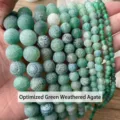 Frosted green weathered agate beads with crackle texture for DIY jewelry making kits - 6mm (Approx 60 Pcs) / Green