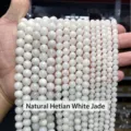 Natural white jade loose beads in various sizes for DIY jewelry making - 7.5-8mm (Approx 47 Pieces) / Natural Hetian White Jade