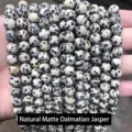 Cuentas redondas de piedra dálmata mate natural para la creación de joyas DIY - Piedra moteada natural mate / Seis Milímetros / Aprox Sesenta Piezas