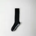 Black long yoga socks with grip anti-slip sole, thick towel bottom for fitness gym sports. - Black