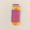 Kids non-slip trampoline socks, purple and yellow with orange grip soles for indoor use - S / Purple