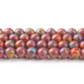 Cuentas redondas de ágata pavo real de 8 mm con patrón de remolino para creación de joyas - 6mm (Aprox. 60 Pcs) / Multicolor Sintético